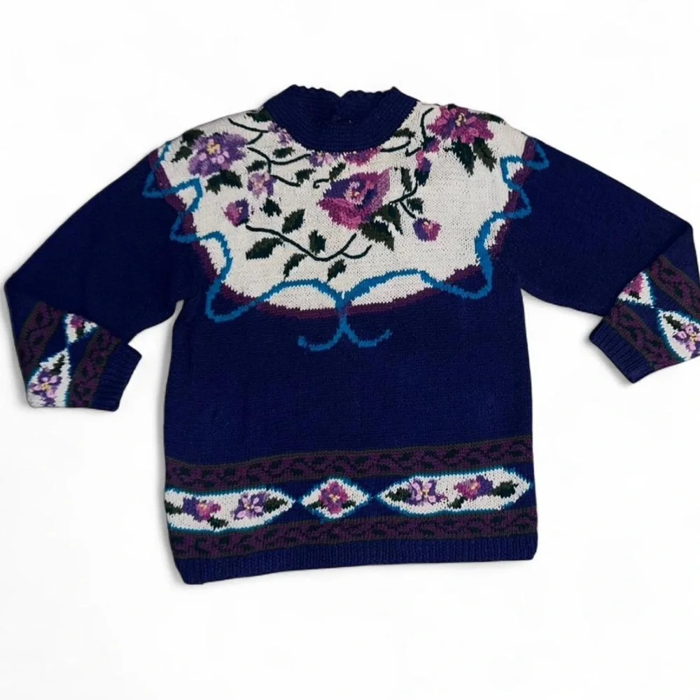 Vintage Floral Thick Knit Northern Isles Cotton Sweater XL